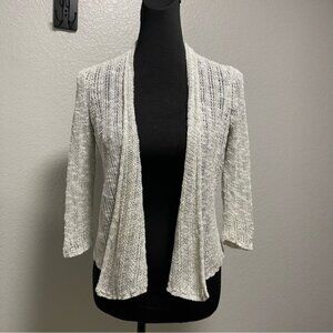 EILEEN FISHER Super Light Airy Grey Knit Open Silk Linen Blend Cardigan XS